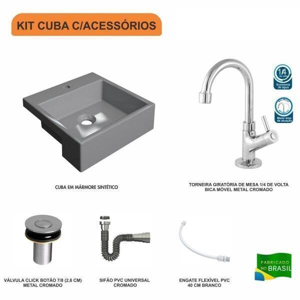 Kit Cuba XQ355 Torneira 1198 Metal Válvula Click 1 Polegada B Sifão Cromado Flexível Compace - 3