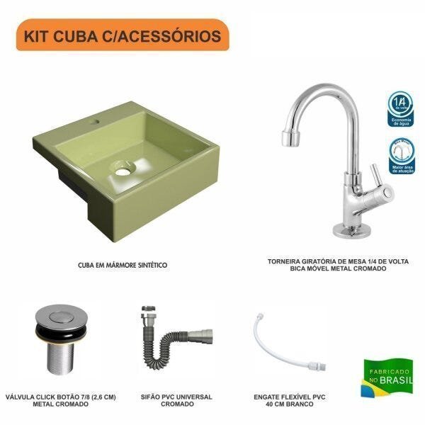 Kit Cuba XQ355 Torneira 1198 Metal Válvula Click 1 Polegada B Sifão Cromado Flexível Compace - 3