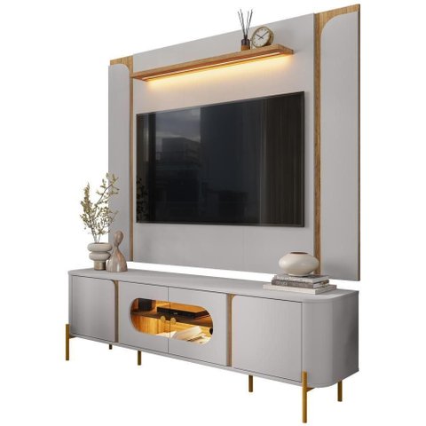 Rack para Sala Orgânico Suy com Painel para Tv 75 Pol Maresca B02 Off White Cinamomo - Lyam Decor