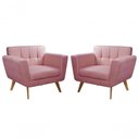 Ver imagem 1 de Kit 2 Poltronas Bruna Suede Pés Palito Espuma D26 Rosa 280 Bella Decor