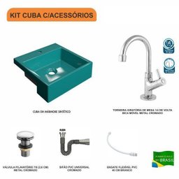 Kit Cuba XQ355 Torneira 1198 Metal e Válvula Click 1 Polegada G Sifão Cromado Flexível Compace - 3