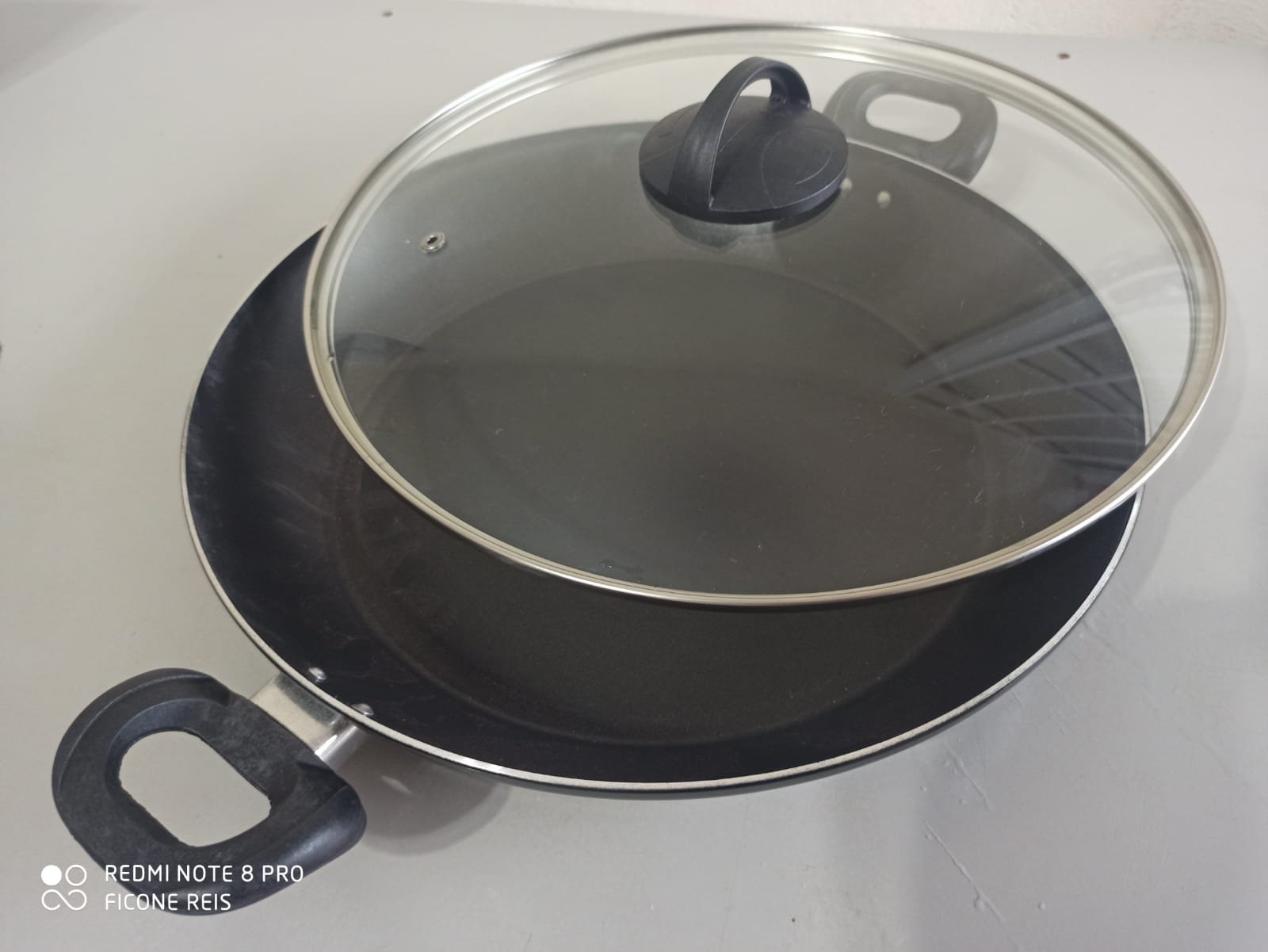 Panela Frigideira Wok 30cm Vermelha - 5 Camadas Antiaderente Tampa De Vidro - Ficone Reis - 2