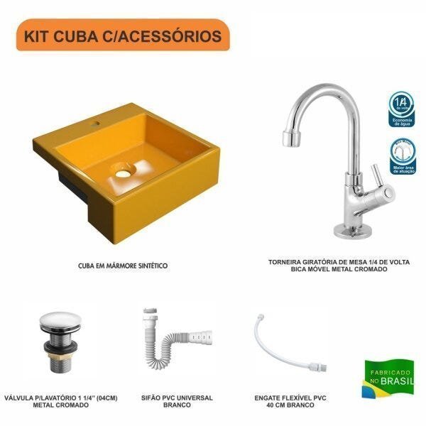 Kit Cuba XQ355 com Torneira 1198 Metal e Válvula Click 1 1/2 com Sifão PVC e Flexível Compace - 3