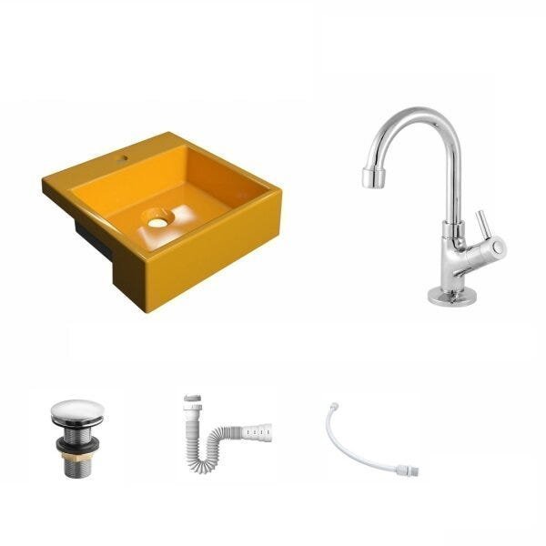 Kit Cuba XQ355 com Torneira 1198 Metal e Válvula Click 1 1/2 com Sifão PVC e Flexível Compace - 2
