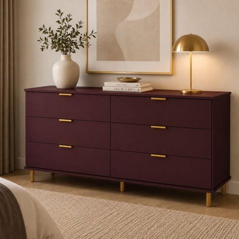 Cômoda Dm-243 6 Gavetas MDF-MDP Puxador Metálico Vinho Ditália Móveis