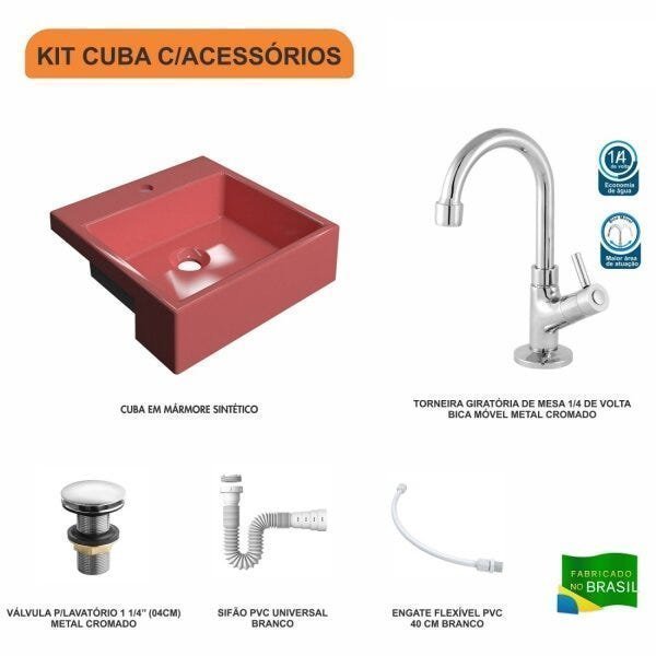 Kit Cuba XQ355 com Torneira 1198 Metal e Válvula Click 1 1/2 com Sifão PVC e Flexível Compace - 3