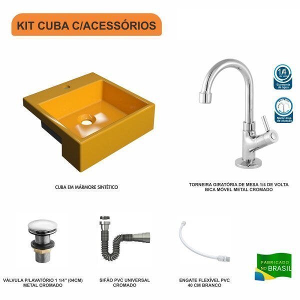 Kit Cuba XQ355 com Torneira 1198 Metal e Válvula Click 1 1/2 com Sifão Cromado e Flexível Compace - 3