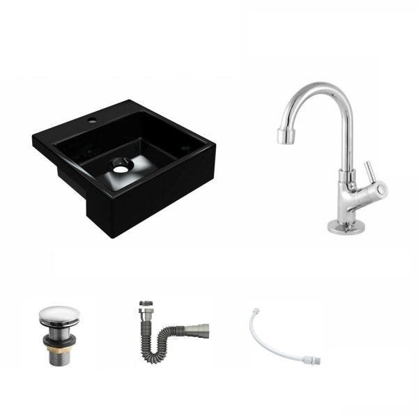 Kit Cuba XQ355 com Torneira 1198 Metal e Válvula Click 1 1/2 com Sifão Cromado e Flexível Compace - 2