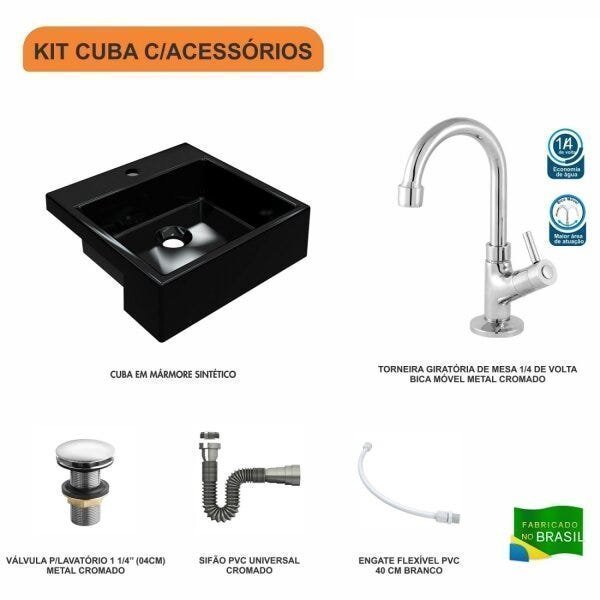 Kit Cuba XQ355 com Torneira 1198 Metal e Válvula Click 1 1/2 com Sifão Cromado e Flexível Compace - 3