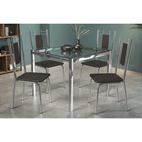 Conjunto Sala de Jantar Mesa com 4 Cadeiras Estofadas Cromado 051 Kappesberg Crome Cromado/marrom