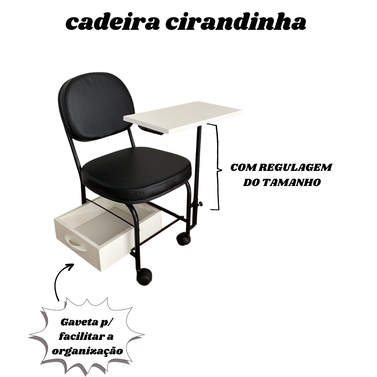 Cadeira Cirandinha Móvel para Manicure Pedicure C/ Rodinhas - 2