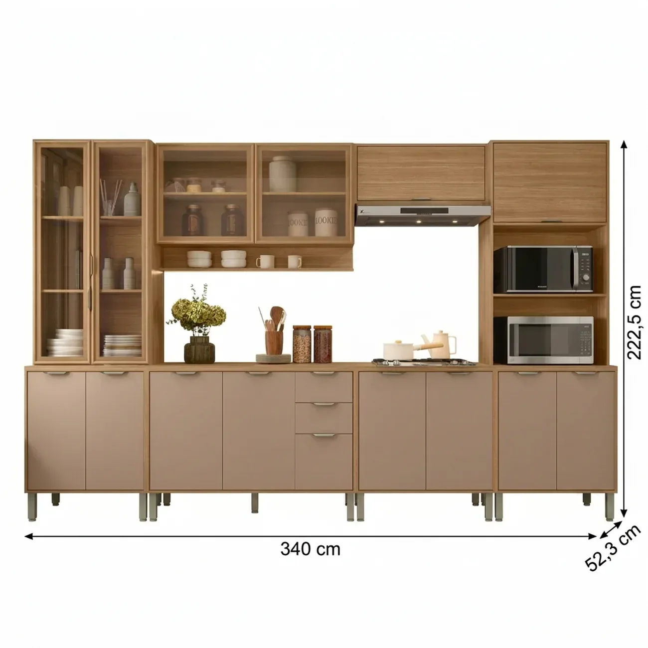 Ver imagem 3 de Cozinha Compacta Modulada 6 Peças 340cm 15 Portas e 2 Gavetas Colors Marrom Freijó/Pinole