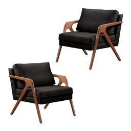 Kit 02 Poltronas Decorativas Madeira Maciça Luxo Itália - Zahav Estofados:Suede Preto - 1