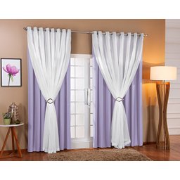 Cortina De Voil C/ Forro Blackout Tecido 4,00x2,70 Sala E Quarto Lilás/Branco - 1