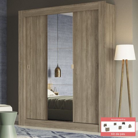 Guarda Roupa Casal 3 Portas de Correr com Pés Cbh563 Kappesberg - Branco