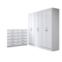 Ver imagem 3 de Guarda-roupa Casal Harper 6 Portas 2 Gavetas com Cômoda 10 Gavetas Branco - Panorama Móveis