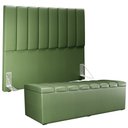 Ver imagem 5 de Kit Cabeceira Cama Box Casal 140cm Calçadeira Recamier Baú Dália W01 Facto Verde Musgo - Lyam