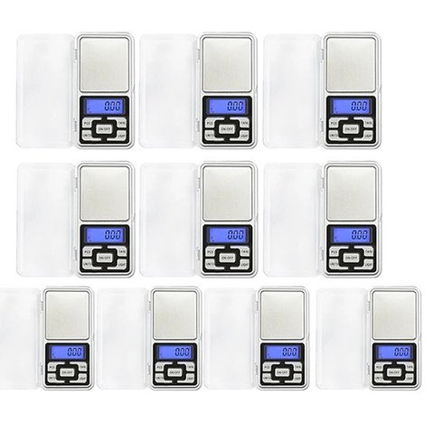 Kit 10 Balanças de Bolso Digitais Pocket Scale de Alta Precisão Eletrônicas Portáteis 500g:prata/úni