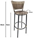 Ver imagem 3 de Kit 4 Banquetas Altas Preta com Encosto Junco Capuccino Assento Floral Marrom