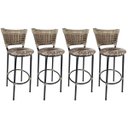 Ver imagem 1 de Kit 4 Banquetas Altas Preta com Encosto Junco Capuccino Assento Floral Marrom