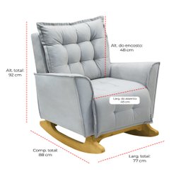 Poltrona Amamentação de Balanço Helena + Puff Veludo Quarto Bebê:cinza - 6