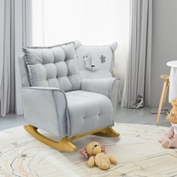 Poltrona Amamentação de Balanço Helena + Puff Veludo Quarto Bebê:cinza - 2