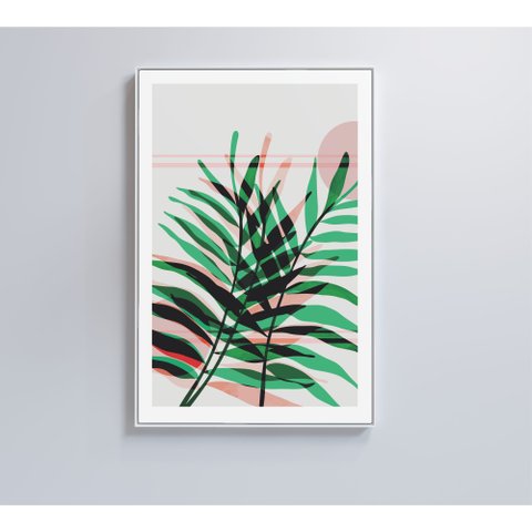 Quadro Pintura Folha Verde e Rosa 2 - 80x120 Cm - Tecido Canvas