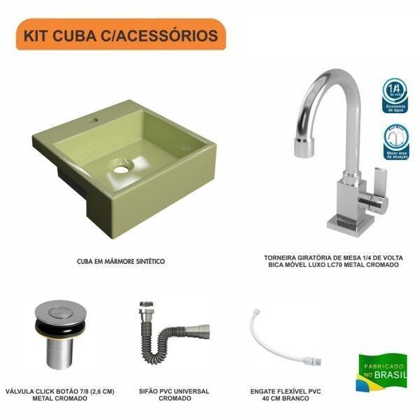 Kit Cuba XQ355 com Torneira Luxo 1195 Metal e Válvula Click 1"B com Sifão Cromado e Flexível Compace - 3