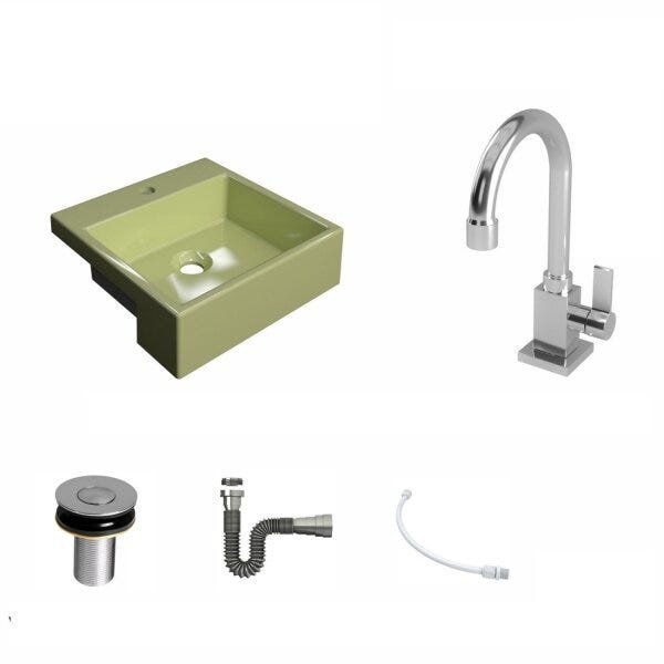 Kit Cuba XQ355 com Torneira Luxo 1195 Metal e Válvula Click 1"B com Sifão Cromado e Flexível Compace - 2