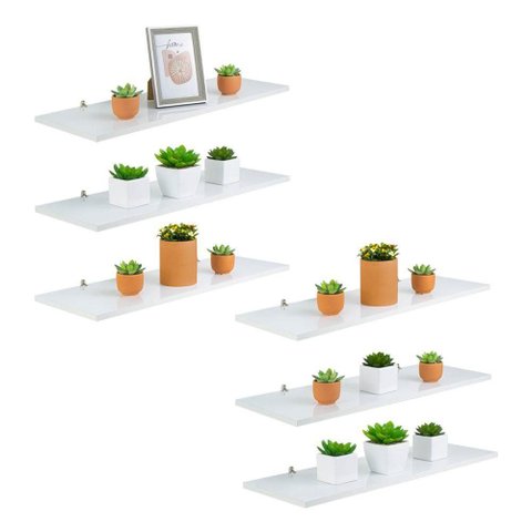 Kit 6 Prateleira Branca Mdf 60 X 10cm Suporte Cantoneira