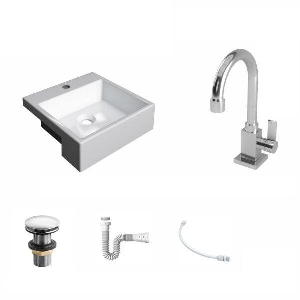 Kit Cuba XQ355 Torneira Luxo 1195 Metal Válvula Click 1 Polegada G Sifão Flexível PVC Compace - 2