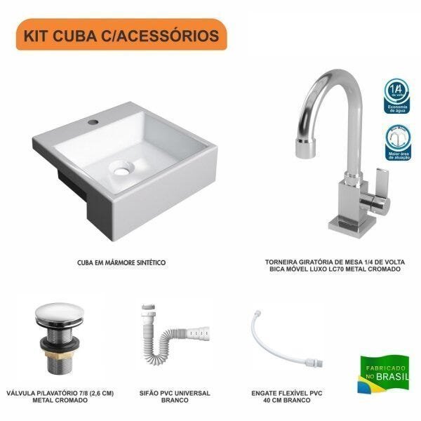 Kit Cuba XQ355 Torneira Luxo 1195 Metal Válvula Click 1 Polegada G Sifão Flexível PVC Compace - 3