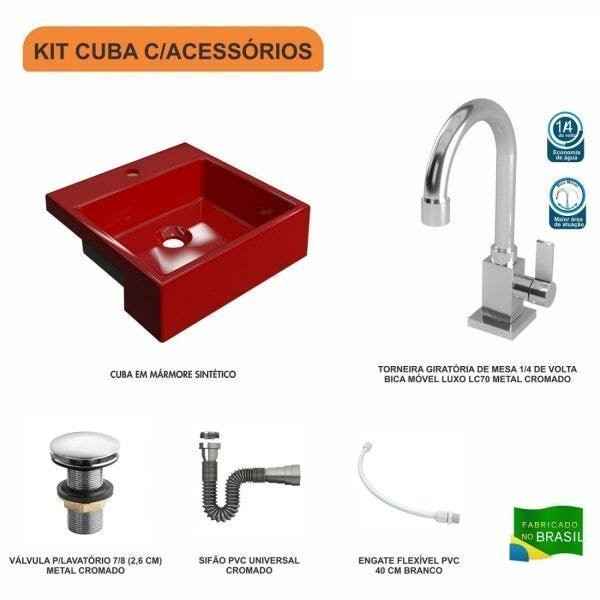 Kit Cuba XQ355 Torneira Luxo 1195 Metal Válvula Click 1 Polegada G Sifão Flexível Cromado Compace - 3