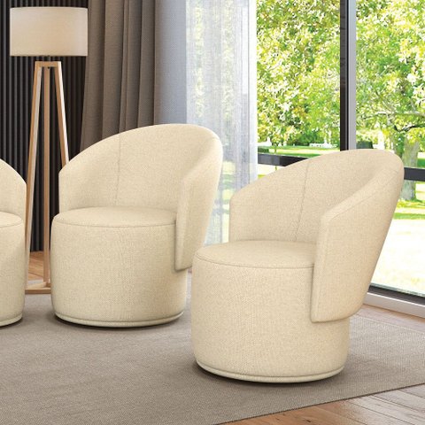 Poltrona Decorativa Orgânica Fixa para Sala Kit 2 Malu Linho M11 - D’Rossi