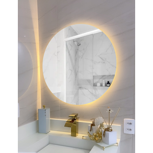 Espelho Redondo 50cm X 50cm com Led À Pilha ou Fonte:led Branco Quente/led a Pilha