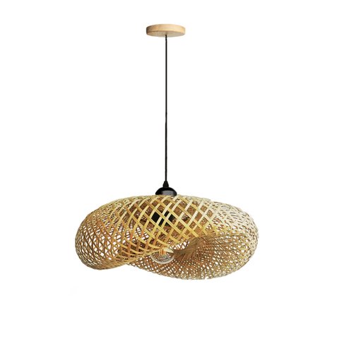 Pendente de Fibra Natural de Bambu Artesanal E27 Bancada Sala Nat01