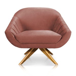 Poltrona Veludo Rose Base Maderia