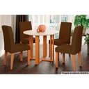 Ver imagem 1 de Sala de Jantar Completa Flora C/ Tampo Madeirado 93cm e 4 Cadeiras Maia Nature/suede Mascavo