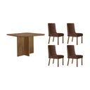 Ver imagem 1 de Conjunto: Mesa de Cozinha Berlim C/ Tampo Madeirado Canto Curvo 90x90cm e 4 Cadeiras Dakota Naturale