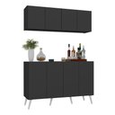 Ver imagem 1 de Kit Bar Armário Aéreo e Aparador 4 Portas Retrô Multimóveis Mp1086 Preto/branco