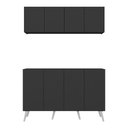 Ver imagem 5 de Kit Bar Armário Aéreo e Aparador 4 Portas Retrô Multimóveis Mp1086 Preto/branco