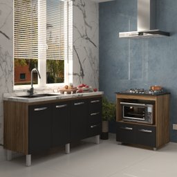 Cozinha Balcão Armário Gabinete de Pia 150 Cm Deise e Balcão Evelyn para Fogão Cooktop 4 Bocas Savan - 3