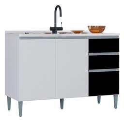 Balcao para Pia 3 Portas 120 Cm 702 Branco Preto Poqq Branco Preto - 1 Balcao para Pia 3 Portas 120 Cm 702 Branco Preto Poqq Branco Preto - 1