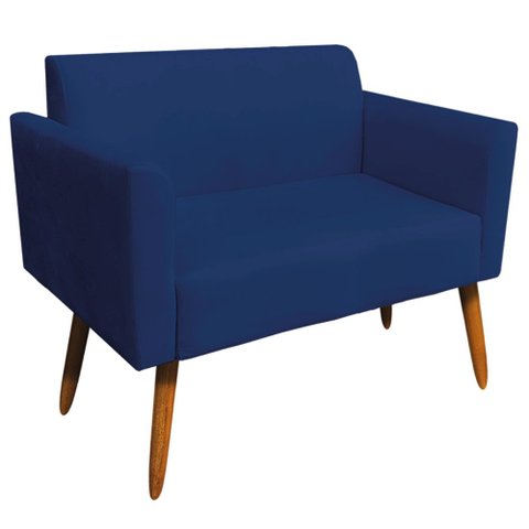Poltrona Namoradeira Decorativa Isabella Pés Palito Madeira Suede Azul Marinho - Gran Belo