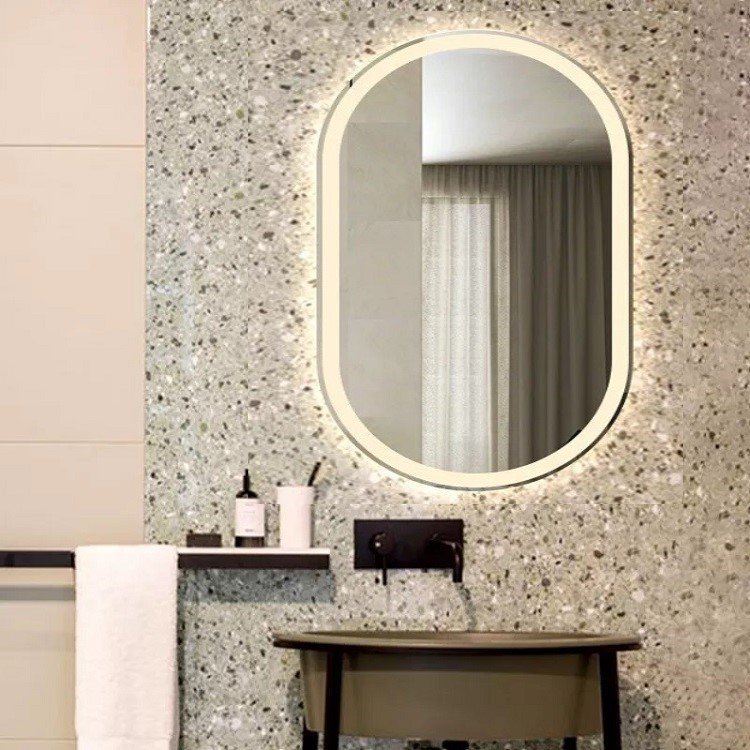 Espelho jateado Oval Iluminado com led quente - 60x80cm Woodglass oval jato quente Menor preço em Espelho jateado Oval Iluminado com led quente - 60x80cm Woodglass oval jato quente