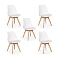 Ver imagem 1 de Kit C/5 Cadeira Leda Branca - Charles Eames Wood com Almofada
