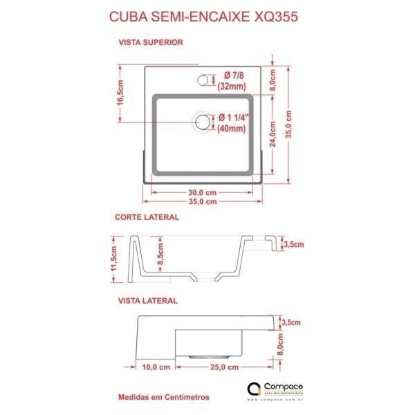 Kit Cuba XQ355 Torneira Luxo 1195 Metal 1/4 Volta Compace - 5