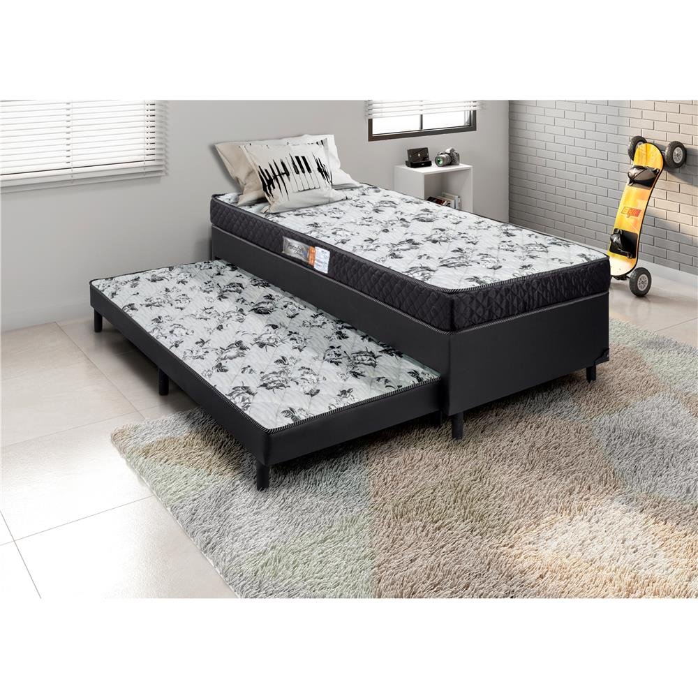 Cama Box Solteiro Conjugado Com Auxiliar Espuma Ortopédica + Colchão ...