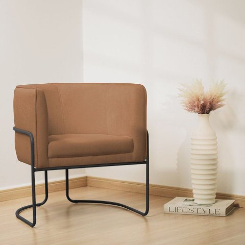 Poltrona Decorativa Betina Base Aço Preto Bouclé Terracota - Nexta Casa