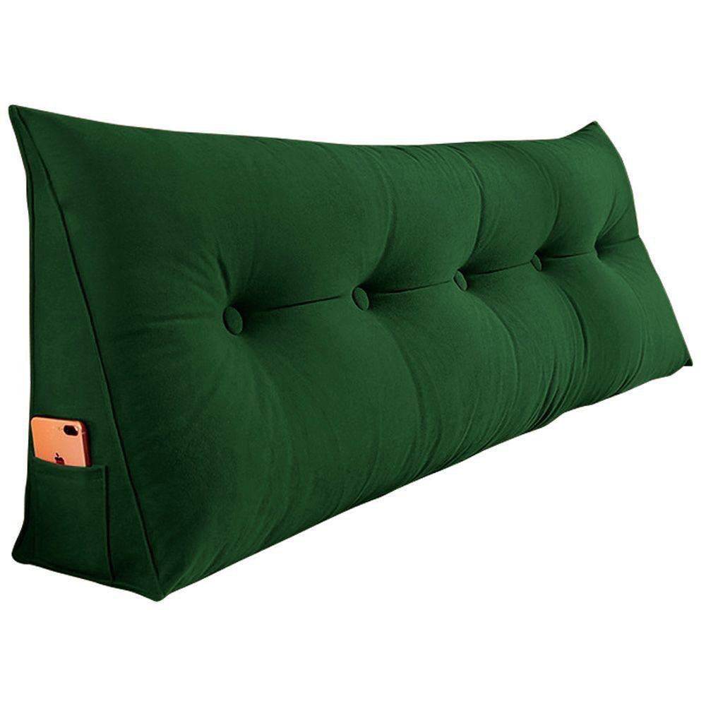 Almofada Para Cabeceira Apoio Lombar Com Porta Celular Verde